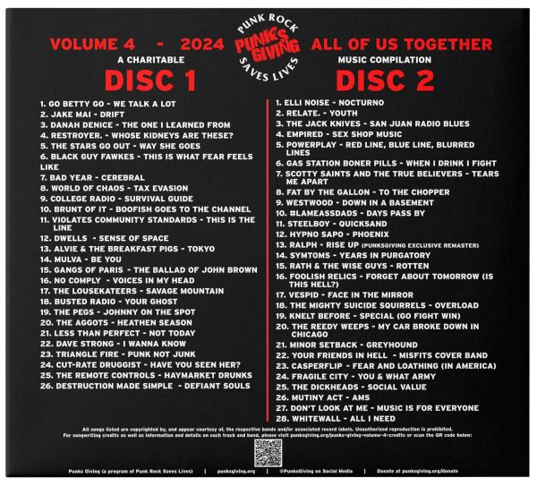 Punks Giving Volume 4 - 2024 - All of Us Together - Track Listings